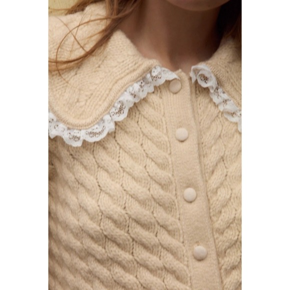 NWT For Love & Lemons Milana Cardigan Sweater Size XL Cable Knit Lace Boho‎ - Picture 5 of 15